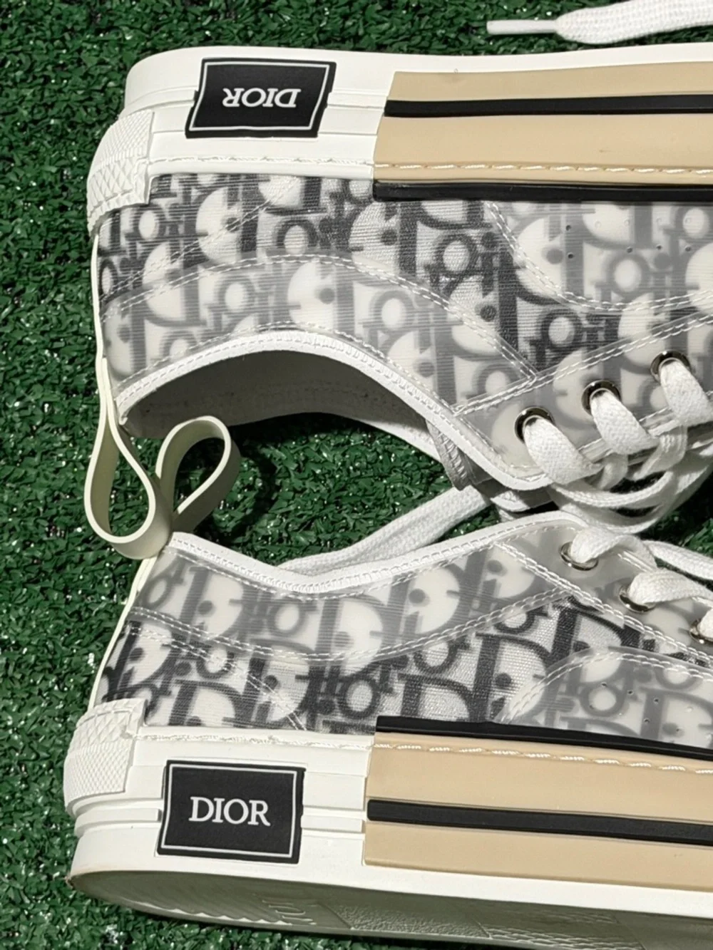 Dior White and Beige Low-Top Monogram Canvas Sneakers - Picture 2 of 7